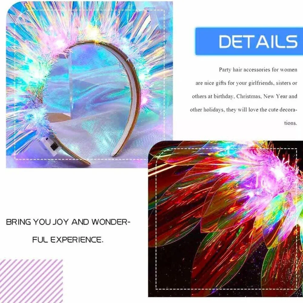 Light Up Crown Headband Glow Rave Party Hair Accessory for Women